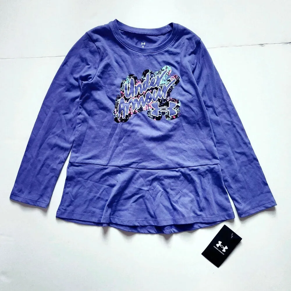 Under Armour Girls Long Sleeve Peplum Top | Violet Storm | Size 6 NWT